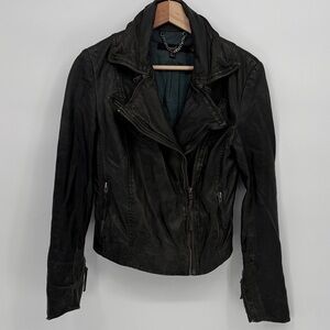 🧲 Muubaa Black Leather moto biker distressed Jacket